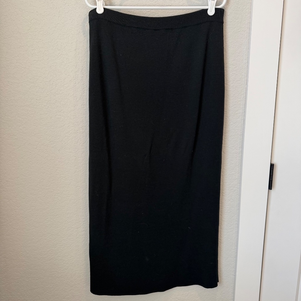 Eileen Fisher Black Wool Knit Midi Skirl Size Large - Picture 4 of 5